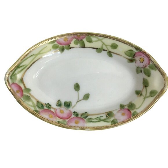 VTG (6) NORITAKE SALT CELLAR DIP Hand Painted Pink Flowers 22 K Gold Trim Nippon - Picture 3 of 10